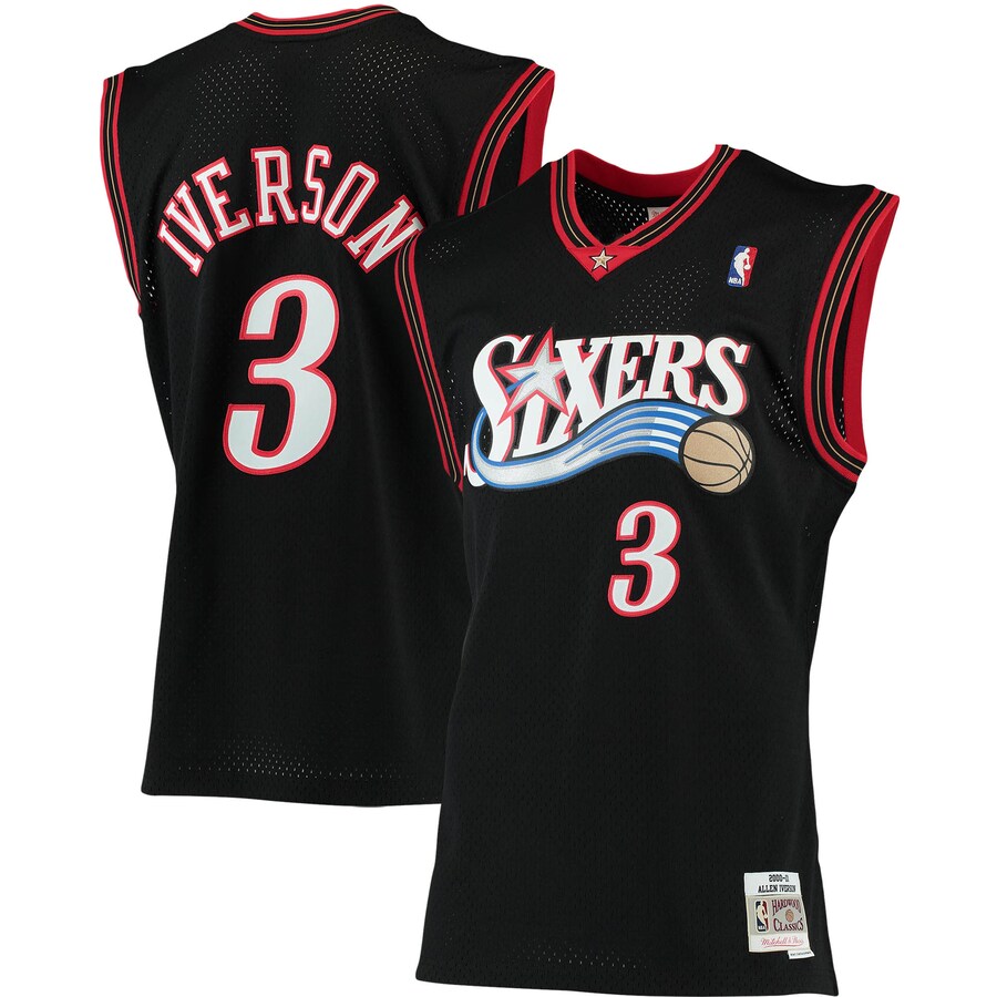 Men's Philadelphia 76ers Allen Iverson Mitchell & Ness Black 2000/01 Big & Tall Hardwood Classics Swingman Jersey - Puhuasuan