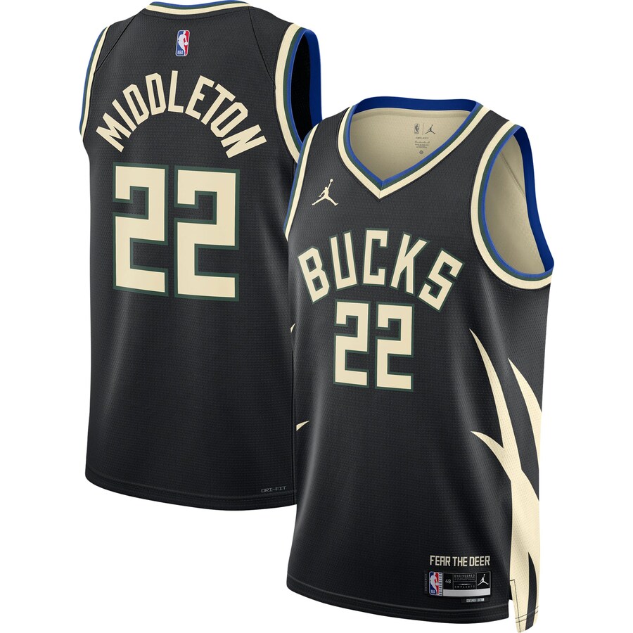 Unisex Milwaukee Bucks Khris Middleton Jordan Brand Black Swingman Jersey - Statement Edition - Puhuasuan
