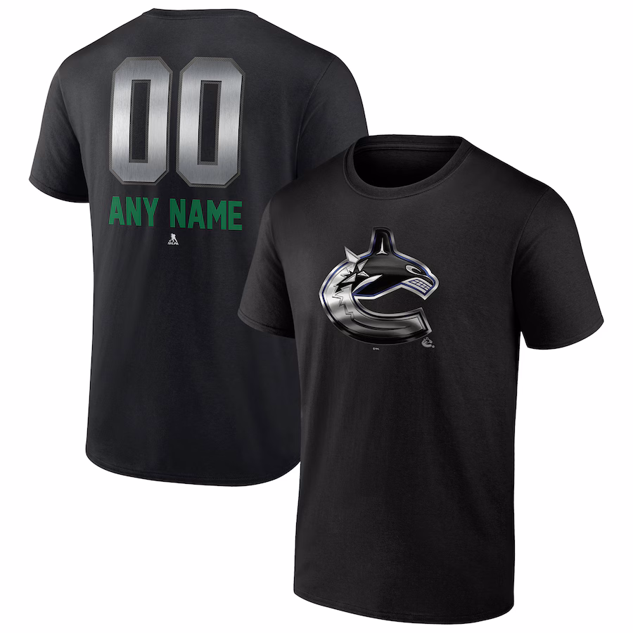 Men's Vancouver Canucks Black Personalized Midnight Mascot Logo T-Shirt - Puhuasuan