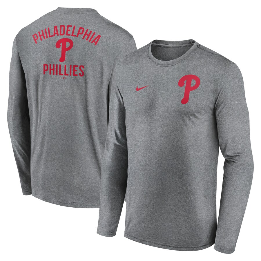 Men's Philadelphia Phillies Nike Heather Charcoal 2-Hit Legend Performance Long Sleeve T-Shirt - Puhuasuan