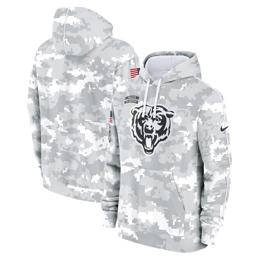 Men's Chicago Bears Nike Arctic Camo 2024 Salute to Service Club Fleece Pullover Hoodie - Puhuasuan