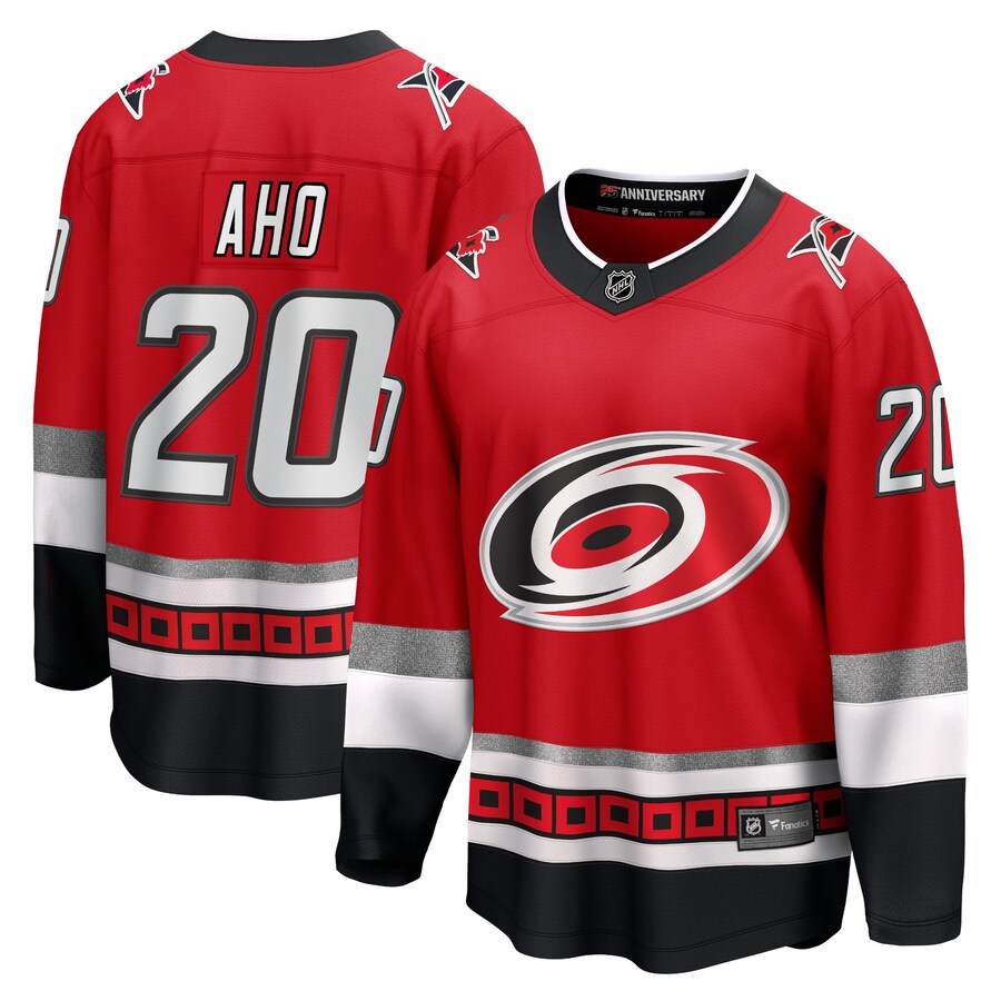 Men's Carolina Hurricanes Sebastian Aho Fanatics Branded Red 25th Anniversary Premier Breakaway Player Jersey - Puhuasuan
