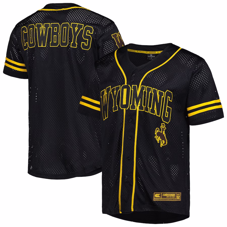 Wyoming Cowboys Colosseum Free Spirited Mesh Button-Up Baseball Jersey - Black - Puhuasuan