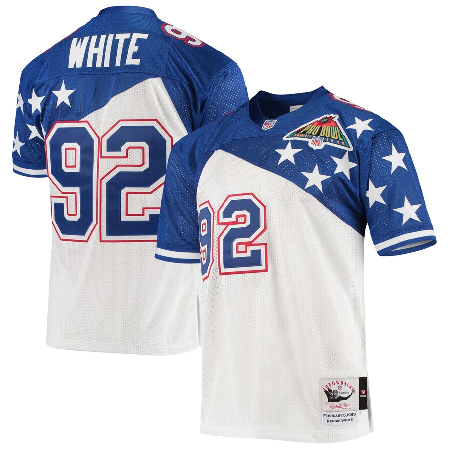 Men's NFC Reggie White Mitchell & Ness White/Blue 1995 Pro Bowl Authentic Jersey - Puhuasuan