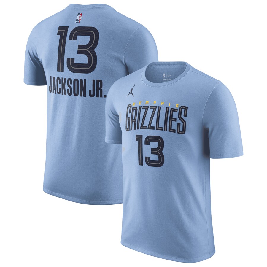 Men's Memphis Grizzlies Jaren Jackson Jr. Jordan Brand Light Blue 2022/23 Statement Edition Name & Number T-Shirt - Puhuasuan