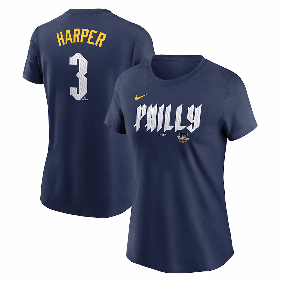 Women's Philadelphia Phillies Bryce Harper Nike Navy 2024 City Connect Fuse Player Name & Number T-Shirt - Puhuasuan