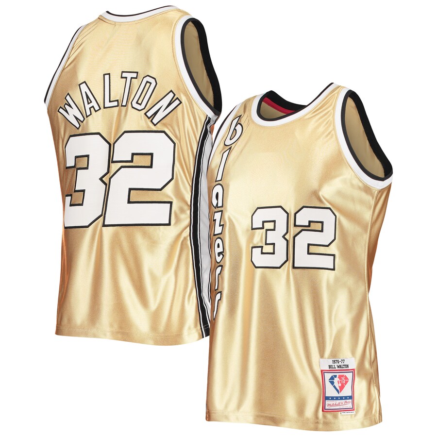 Men's Portland Trail Blazers Bill Walton Gold Mitchell & Ness 75th Anniversary 1976/77 Hardwood Classics Swingman Jersey - Puhuasuan