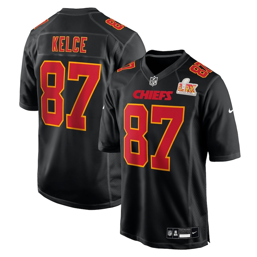 Men's Kansas City Chiefs Travis Kelce Nike Carbon Black Super Bowl LIX Fashion Game Jersey - Puhuasuan