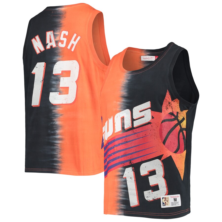 Men's Phoenix Suns Steve Nash Mitchell & Ness Orange/Black Hardwood Classics Tie-Dye Name & Number Tank Top - Puhuasuan