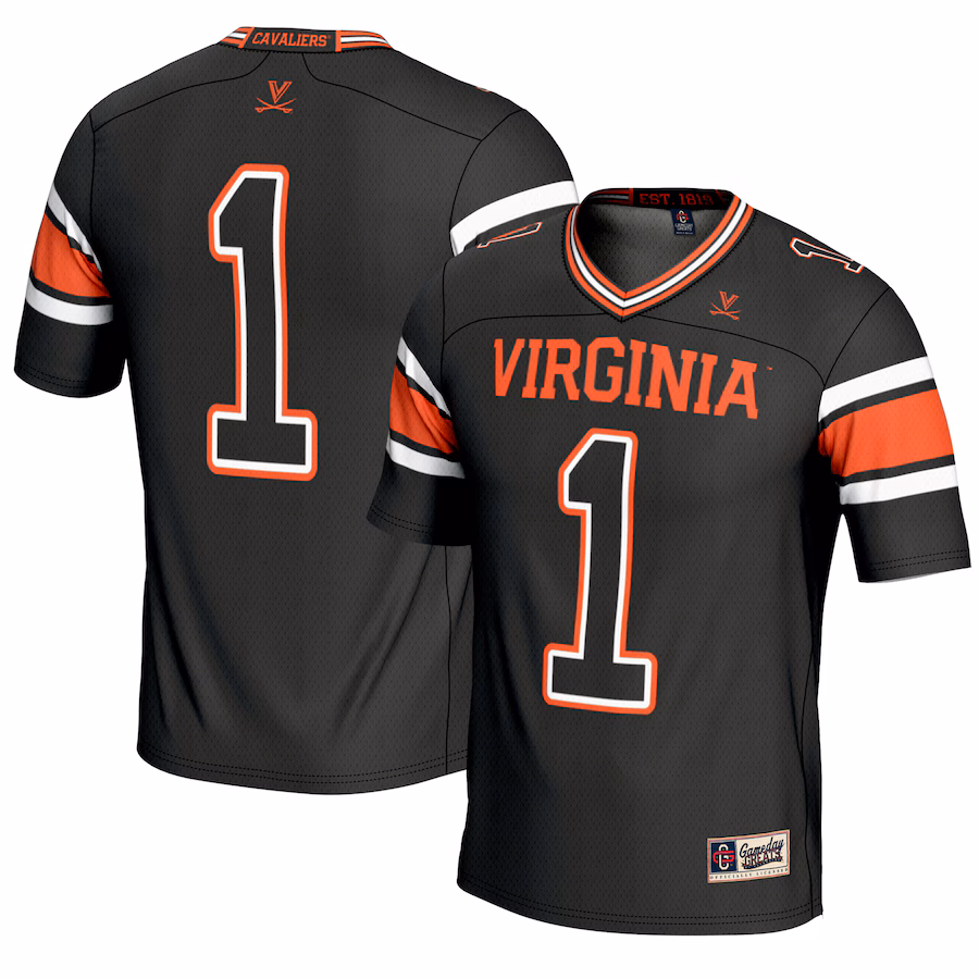 Men's GameDay Greats #1 Black Virginia Cavaliers Endzone Football Jersey - Puhuasuan