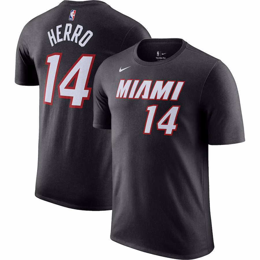 Men's Miami Heat Tyler Herro Nike Black Icon 2022/23 Name & Number T-Shirt - Puhuasuan