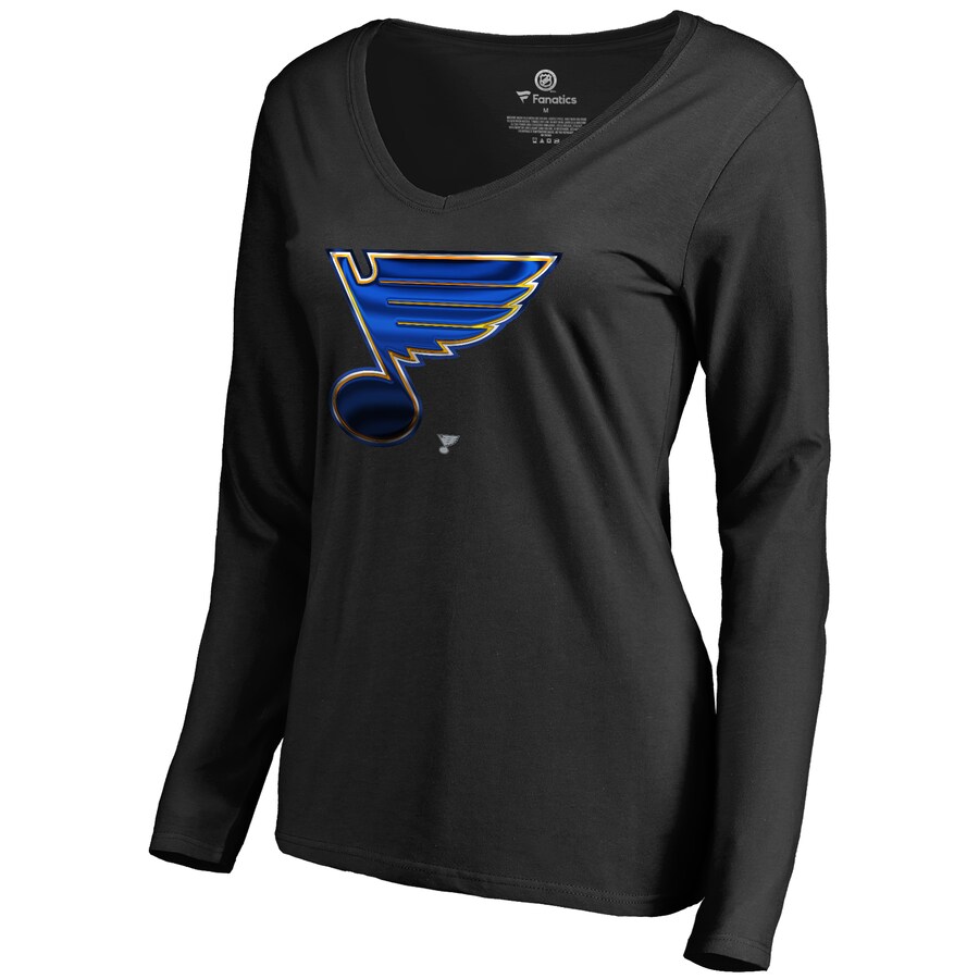 Women's St. Louis Blues Black Midnight Mascot Long Sleeve V-Neck T-Shirt - Puhuasuan