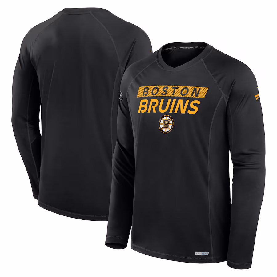 Men's Boston Bruins Fanatics Black Authentic Pro Rink Tech Long Sleeve T-Shirt - Puhuasuan