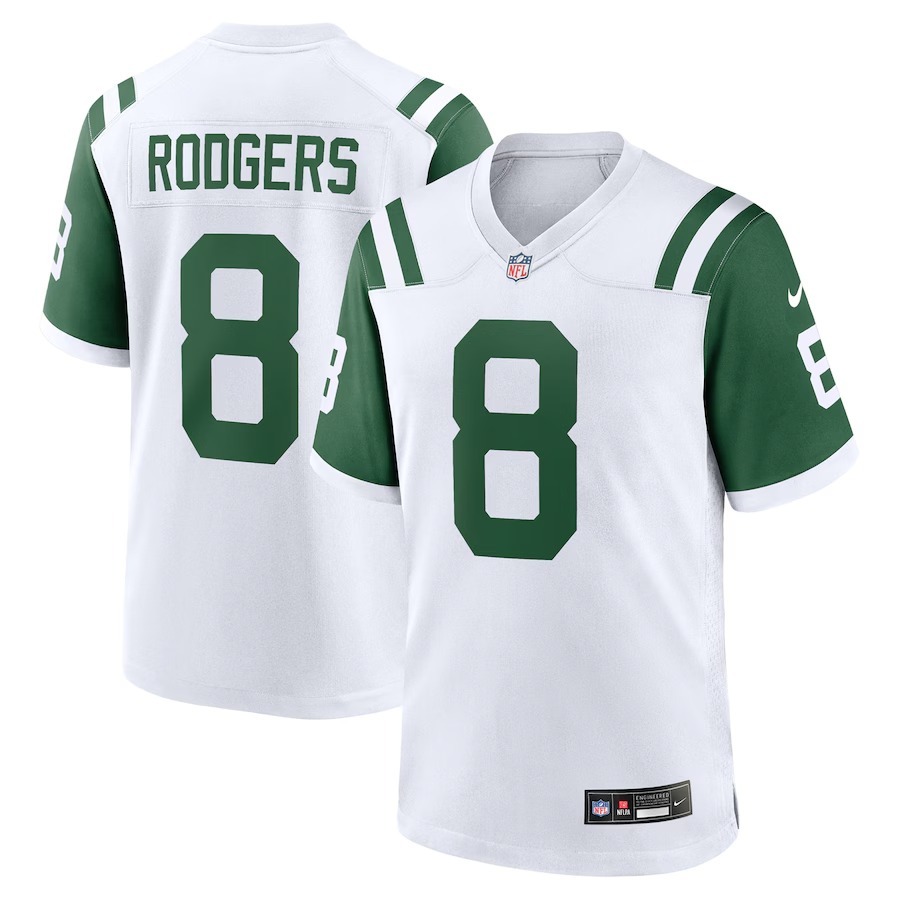 Men's New York Jets Aaron Rodgers Nike White Classic Alternate Game Jersey - Puhuasuan