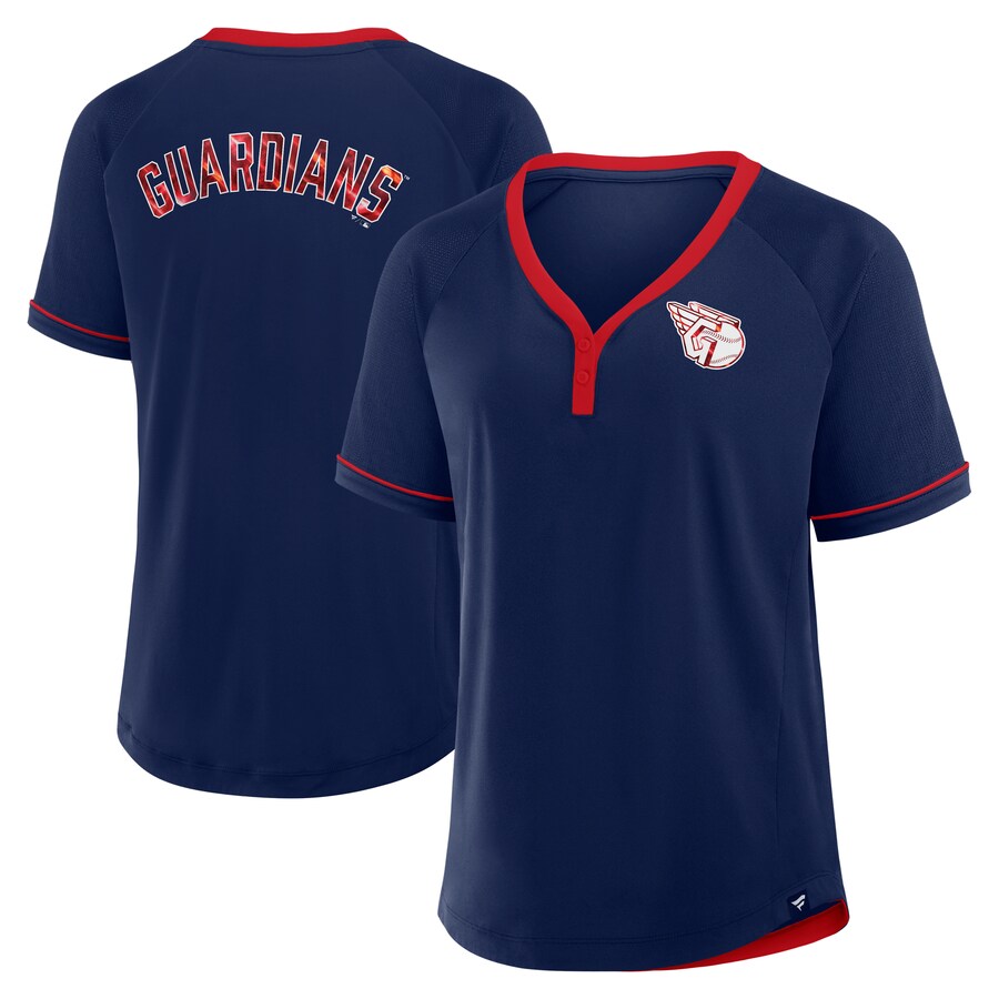 Women's Cleveland Guardians Fanatics Navy League Diva Star Raglan V-Neck T-Shirt - Puhuasuan