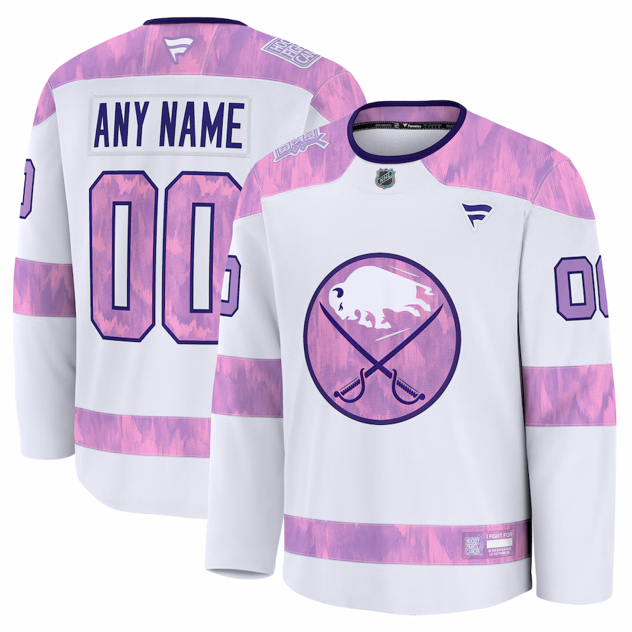 Men's Buffalo Sabres Fanatics White 2024 Hockey Fights Cancer Custom Practice Jersey - Puhuasuan