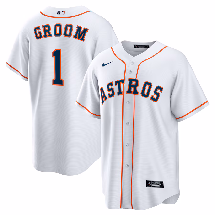 Men's Houston Astros Nike White #1 Groom Home Replica Jersey - Puhuasuan