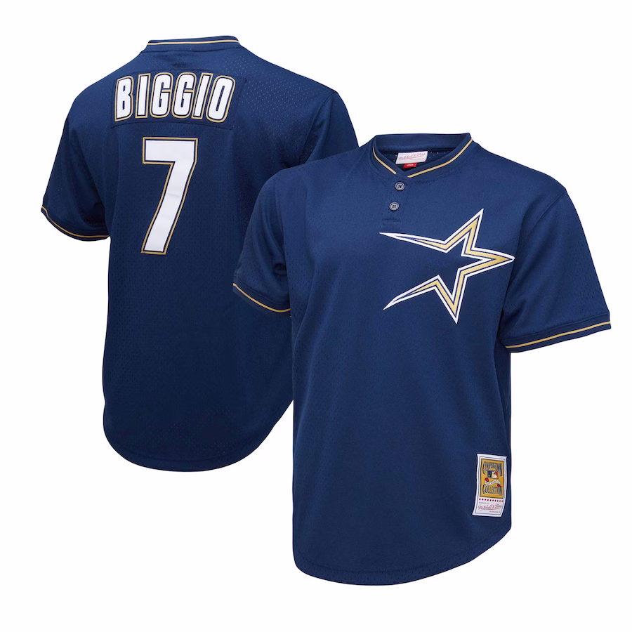 Men's Houston Astros Craig Biggio Mitchell & Ness Navy 1991 Cooperstown Collection Mesh Pullover Jersey - Puhuasuan