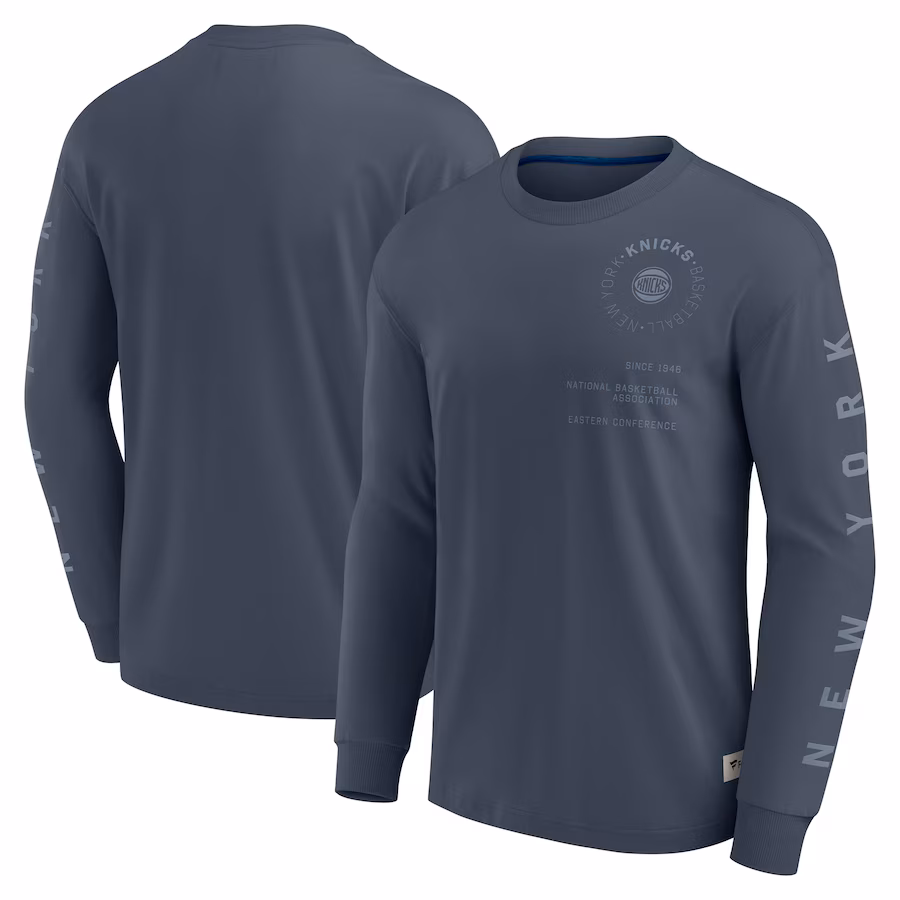 Men's New York Knicks Fanatics Blue Elements Future Ground Tonal Info Long Sleeve T-Shirt - Puhuasuan