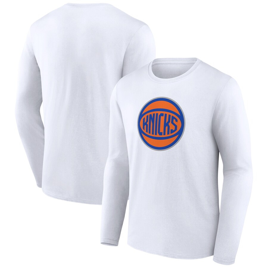 Men's New York Knicks White Alternate Logo Long Sleeve T-Shirt - Puhuasuan