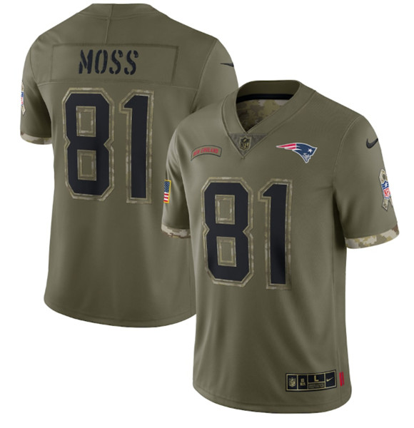 Men's New England Patriots #81 Randy Moss 2022 Olive Salute To Service Limited Stitched Jersey - Puhuasuan