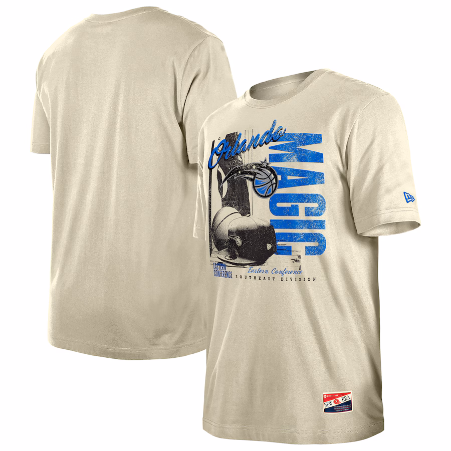 Men's Orlando Magic  New Era Cream Distressed Throwback Vintage Color Pack T-Shirt - Puhuasuan