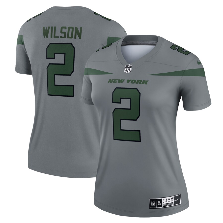 Women's New York Jets Zach Wilson Nike Gray Inverted Legend Jersey - Puhuasuan