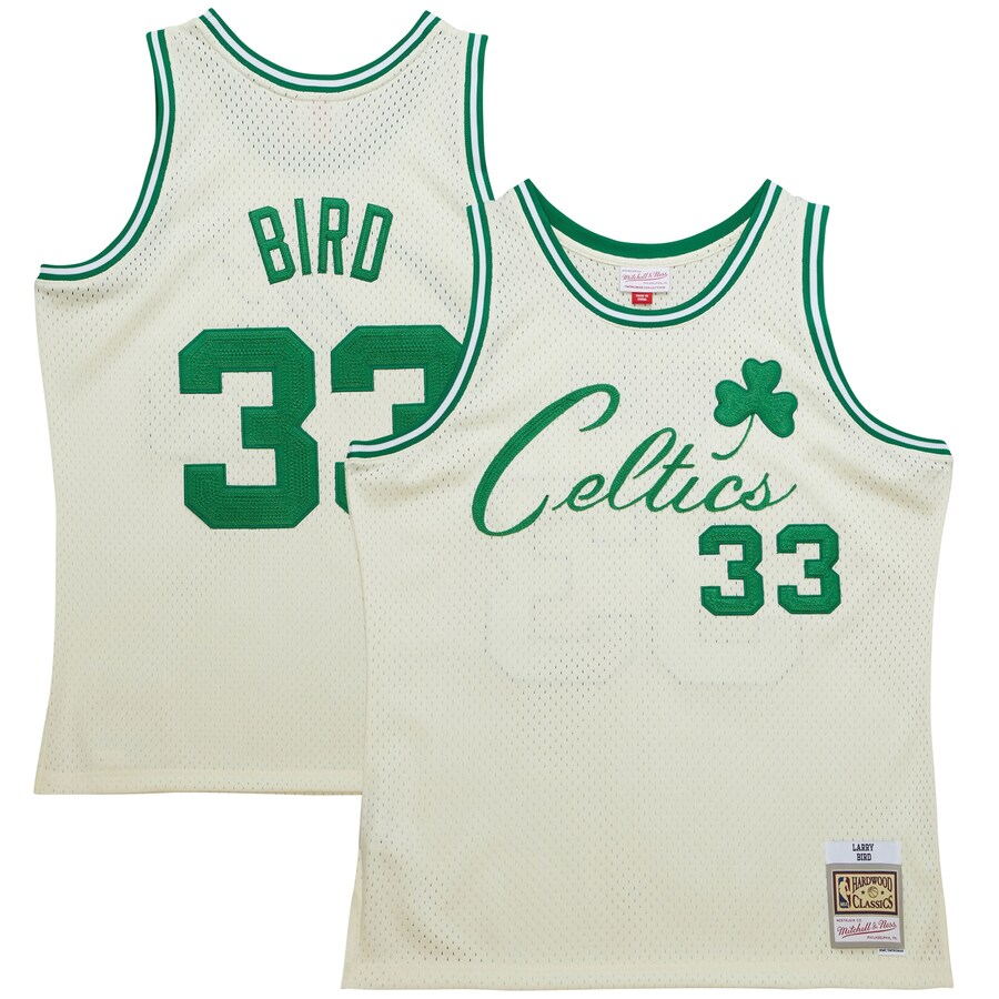 Men's Boston Celtics Larry Bird Mitchell & Ness Cream Chainstitch Swingman Jersey - Puhuasuan