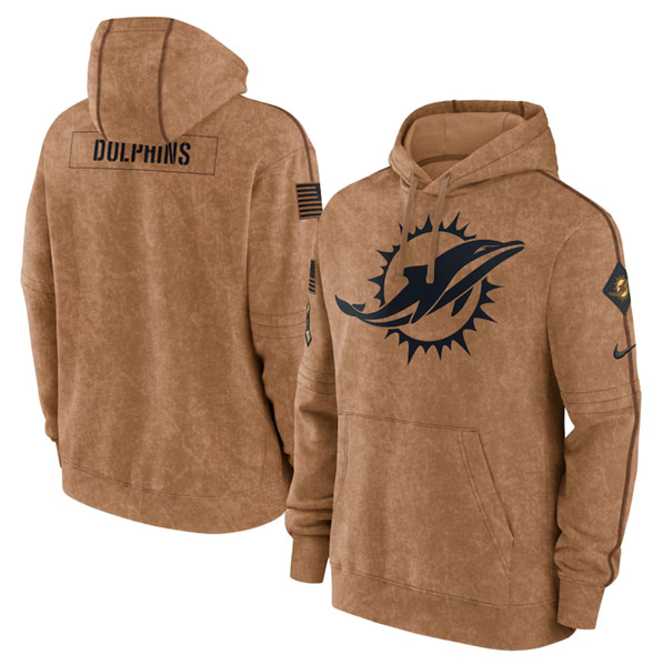 Men's Miami Dolphins 2023 Brown Salute to Service Pullover Hoodie - Puhuasuan