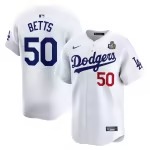 Men's Los Angeles Dodgers Mookie Betts Nike White 2024 World Series Home Limited Player Jersey - Puhuasuan