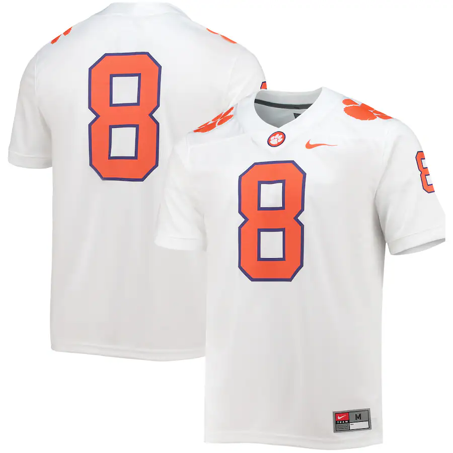 Men's Nike #8 White Clemson Tigers Game Jersey - Puhuasuan