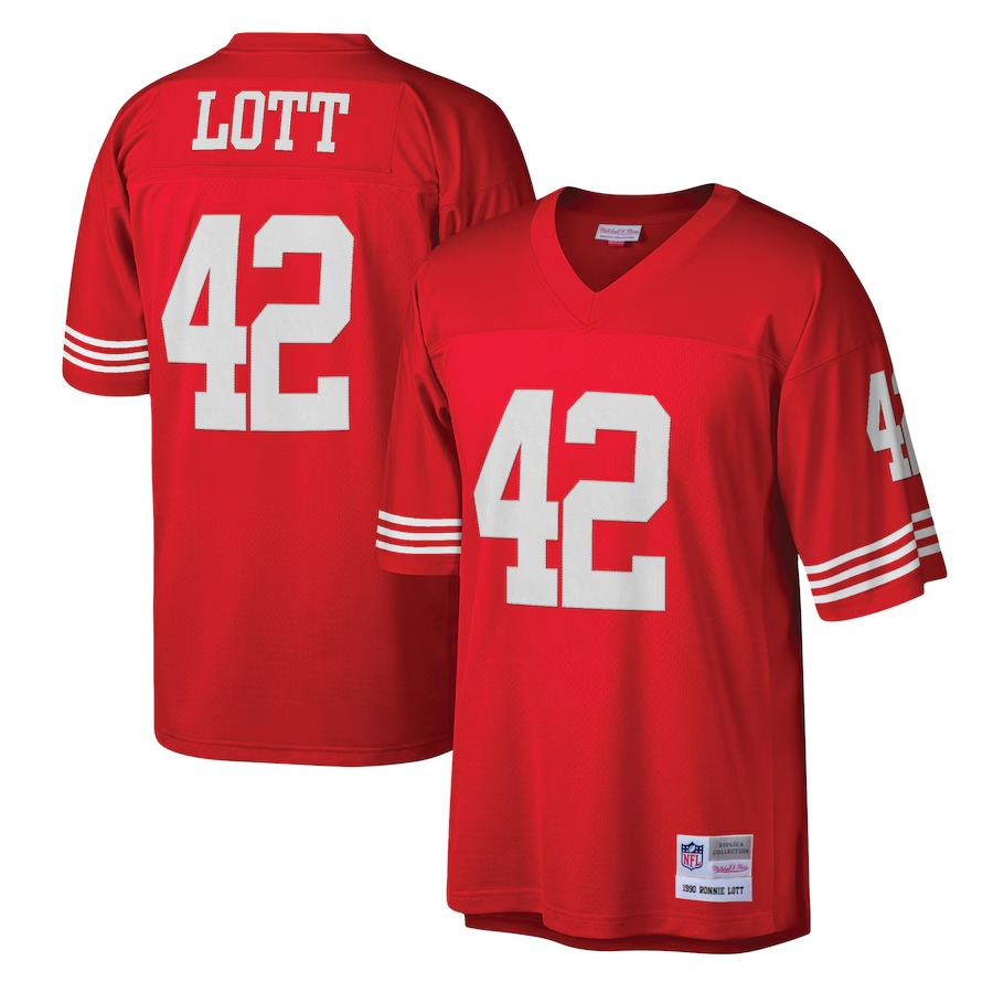 Men's San Francisco 49ers Ronnie Lott Mitchell & Ness Scarlet Legacy Replica Jersey - Puhuasuan