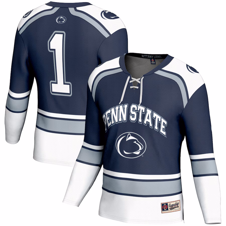 Men's GameDay Greats #1 Navy Penn State Nittany Lions Hockey Jersey - Puhuasuan