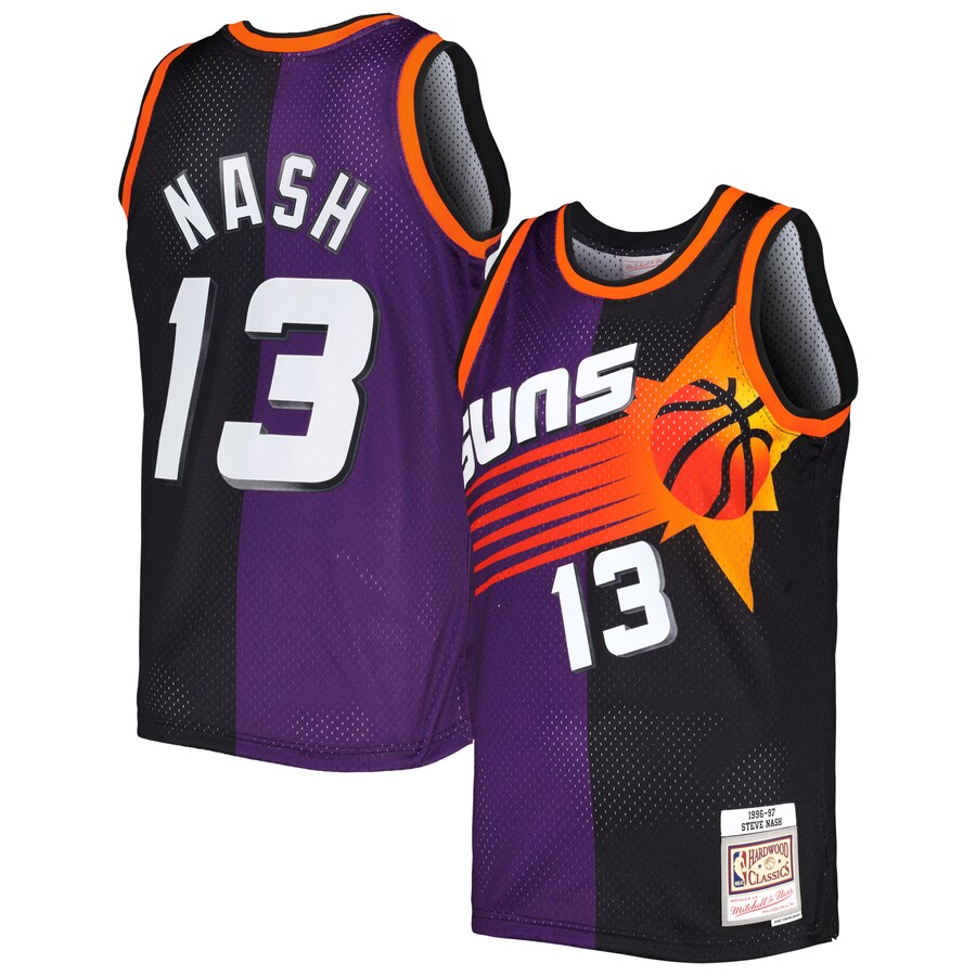 Men's Phoenix Suns Steve Nash Mitchell & Ness Purple/Black Hardwood Classics 1996/97 Split Swingman Jersey - Puhuasuan