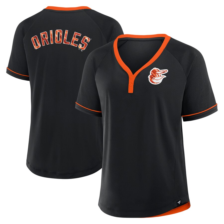 Women's Baltimore Orioles Fanatics Black League Diva Star Raglan V-Neck T-Shirt - Puhuasuan