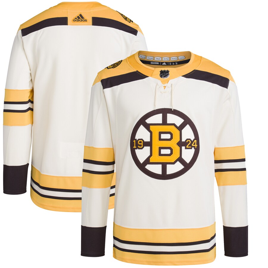 Men's Boston Bruins  adidas Cream 100th Anniversary Primegreen Authentic Jersey - Puhuasuan