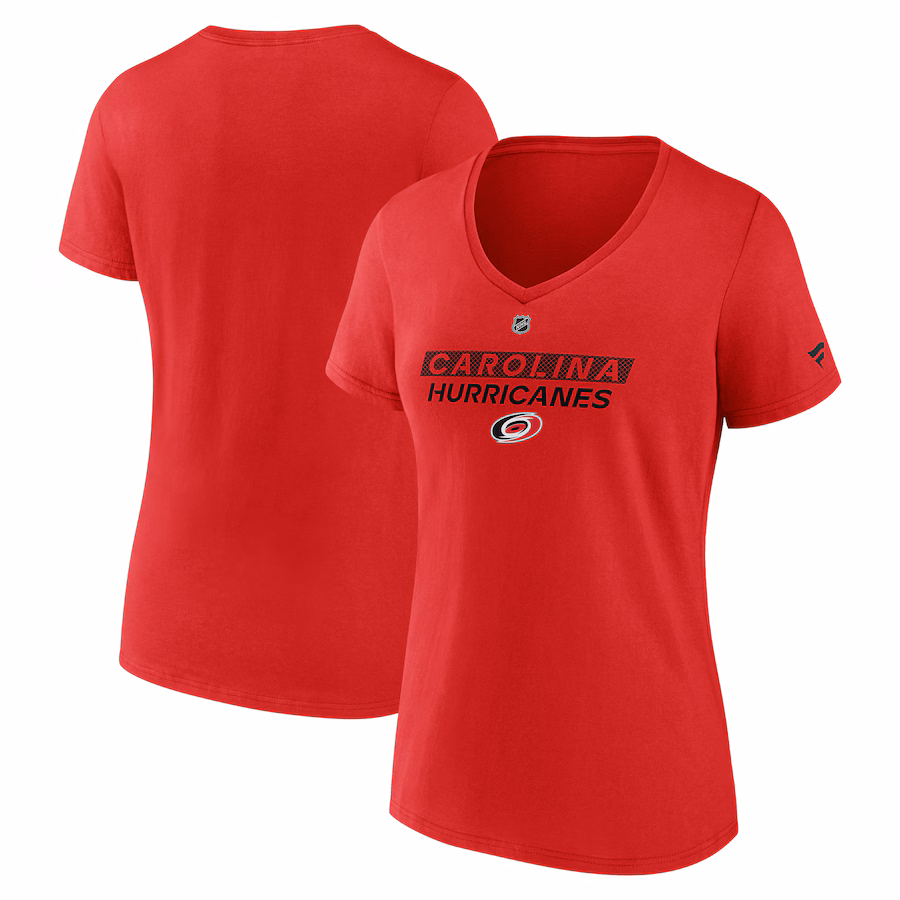 Women's Carolina Hurricanes Fanatics Red Authentic Pro Core Primary V-Neck T-Shirt - Puhuasuan