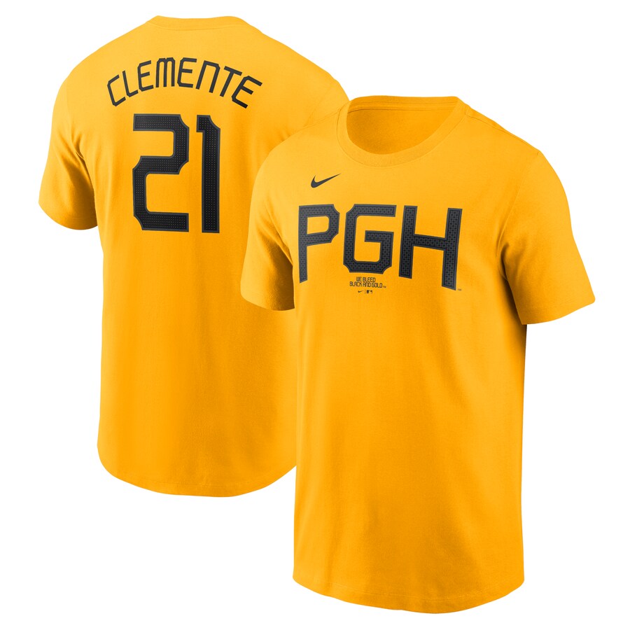Men's Pittsburgh Pirates Roberto Clemente Nike Gold City Connect Fuse Name & Number T-Shirt - Puhuasuan