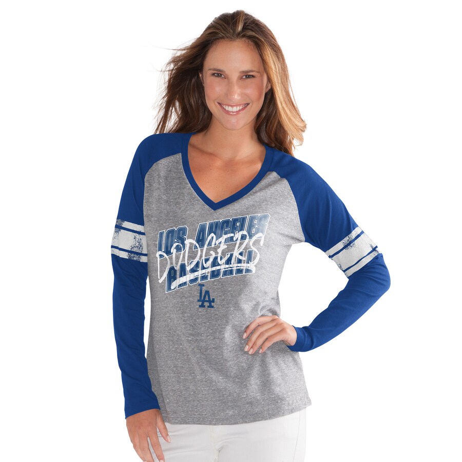 Women's Los Angeles Dodgers G-III 4Her by Carl Banks Royal The Franchise Tri-Blend Raglan V-Neck Long Sleeve T-Shirt - Puhuasuan