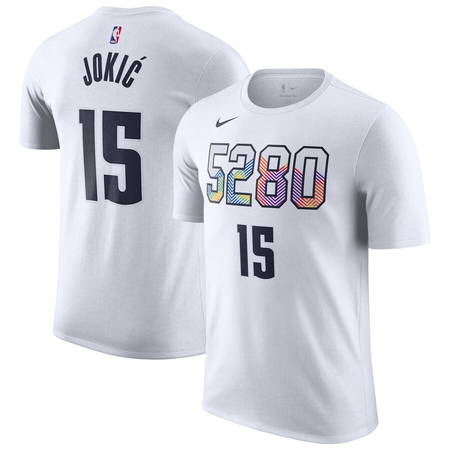 Men's Denver Nuggets Nikola Jokic Nike White 2024/25 City Edition Name & Number T-Shirt - Puhuasuan