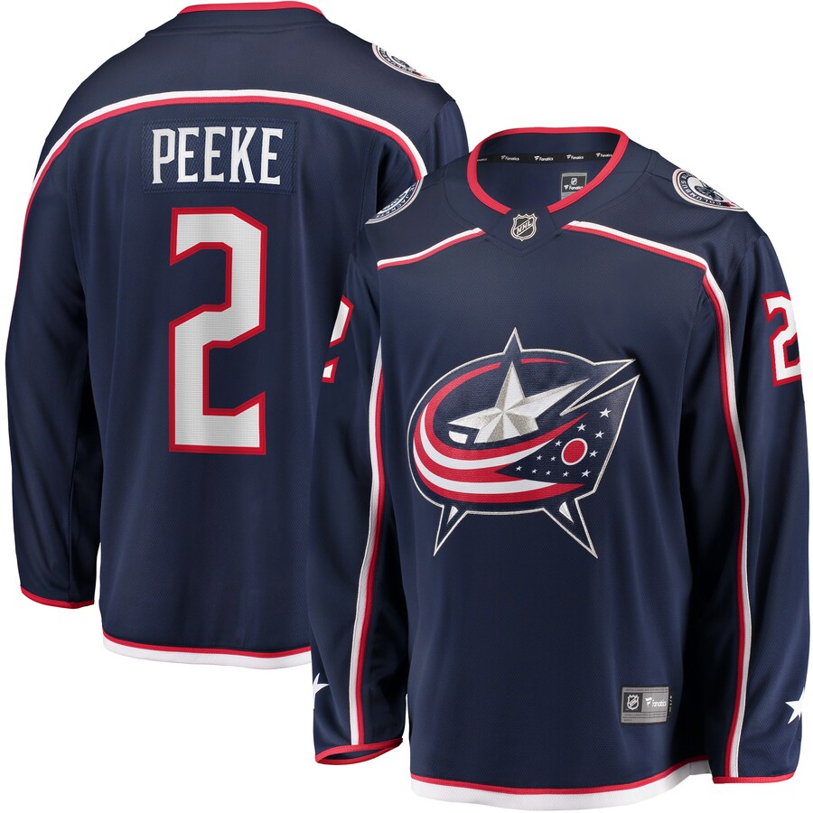 Men's Columbus Blue Jackets Andrew Peeke Fanatics Branded Navy Home Breakaway Player Jersey - Puhuasuan