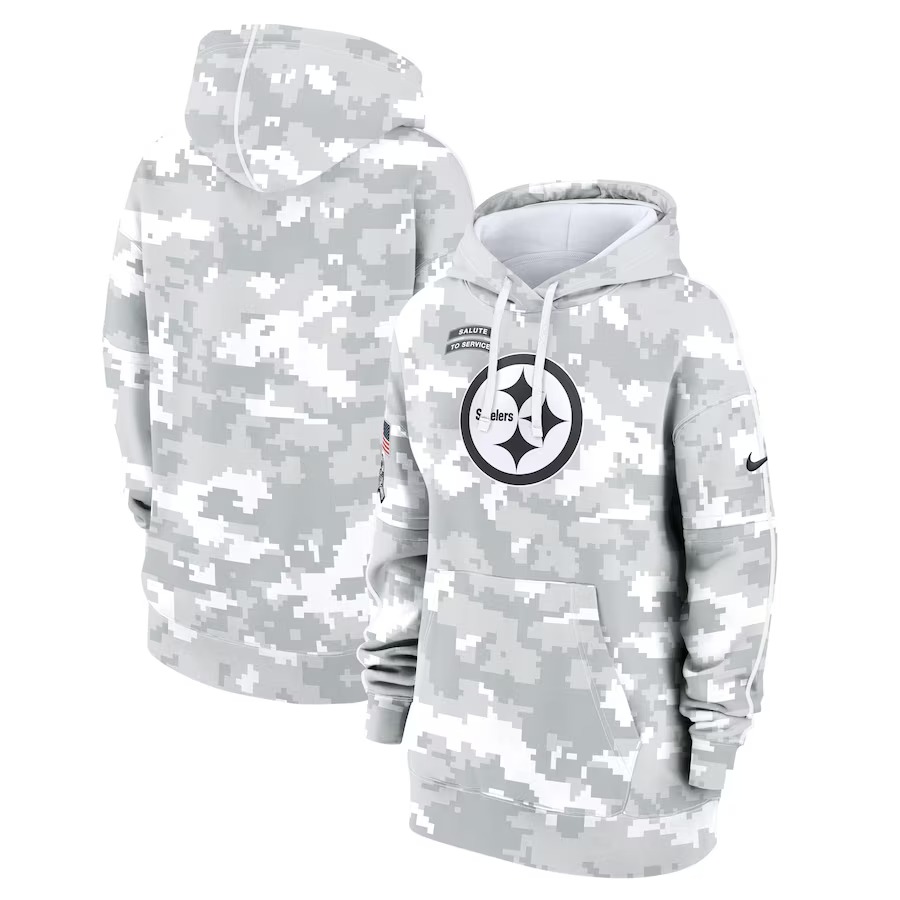 Women's Pittsburgh Steelers Nike Arctic Camo 2024 Salute To Service Club Fleece Pullover Hoodie - Puhuasuan
