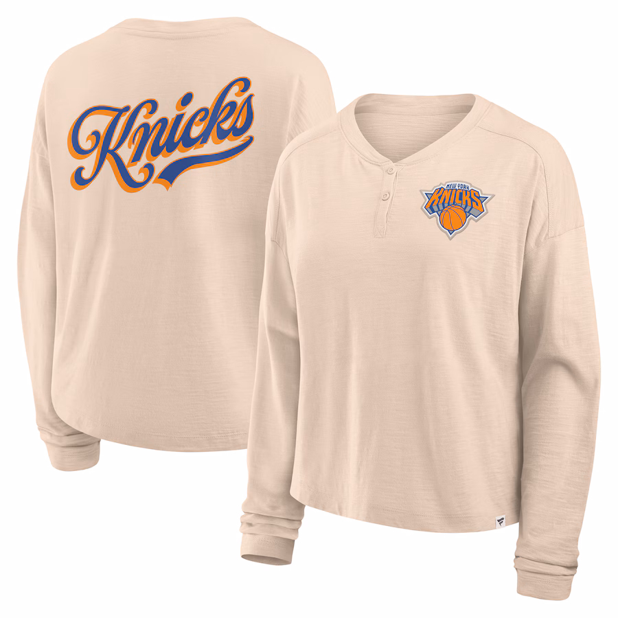 Women's New York Knicks Fanatics Natural Boxed Out Drop Fashion Long Sleeve T-Shirt - Puhuasuan