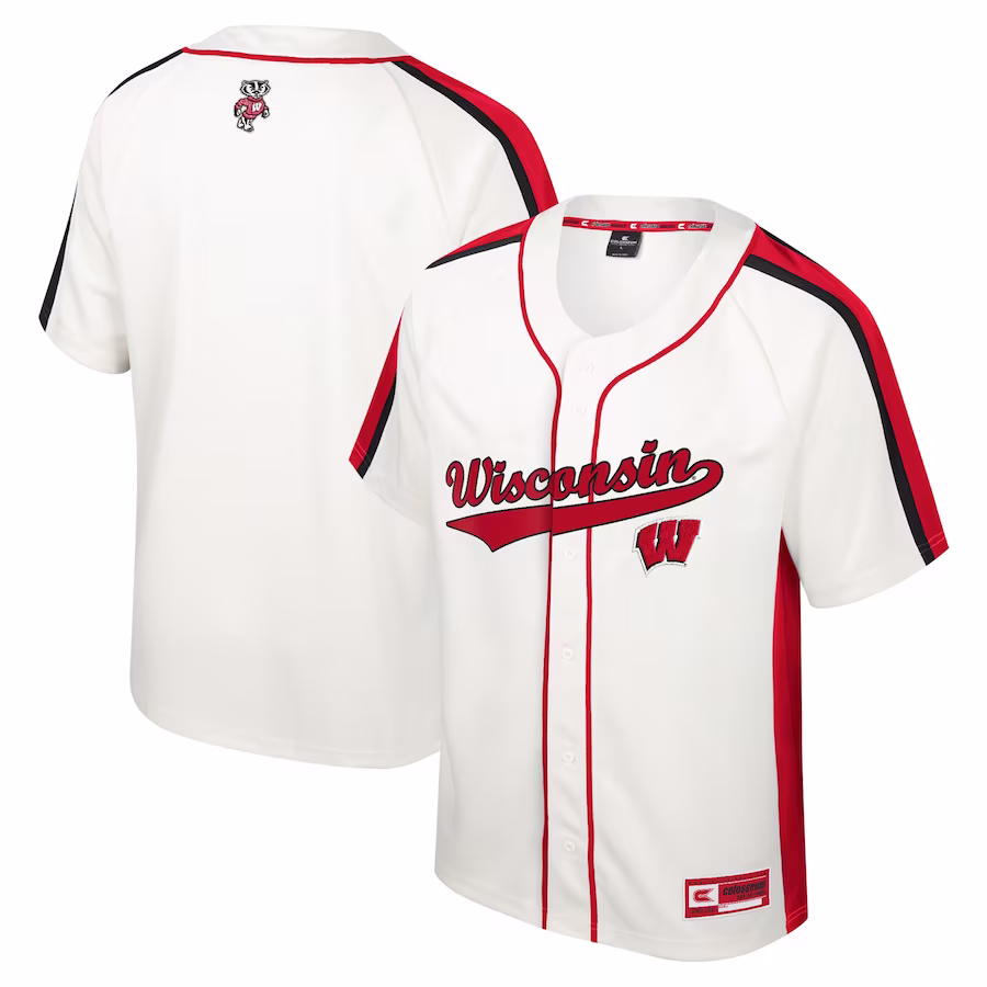 Wisconsin Badgers Colosseum Ruth Button-Up Baseball Jersey - Cream - Puhuasuan