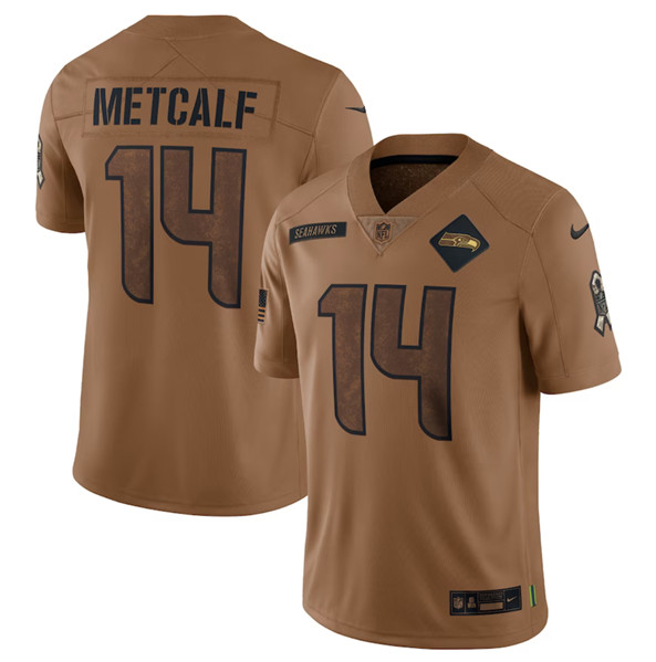 Men's Seattle Seahawks #14 DK Metcalf 2023 Brown Salute To Service Limited Football Stitched Jersey - Puhuasuan