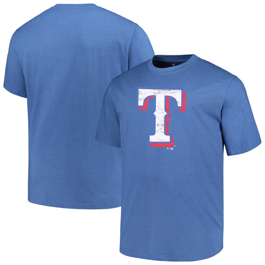 Men's Texas Rangers Profile Heather Royal Big & Tall Weathered Logo T-Shirt - Puhuasuan