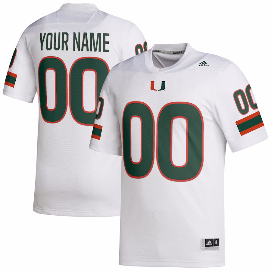 Miami Hurricanes adidas Custom Football Jersey - White - Puhuasuan