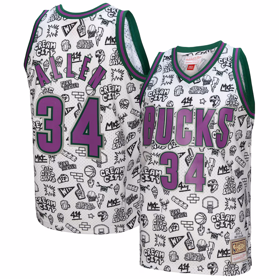 Men's Milwaukee Bucks Ray Allen Mitchell & Ness White 2000/01 Swingman Jersey - Puhuasuan