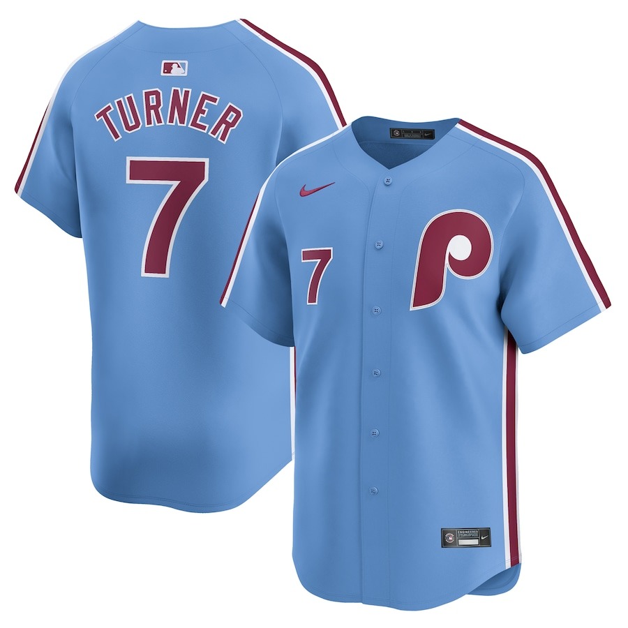 Men's Philadelphia Phillies Trea Turner Nike Light Blue Alternate Limited Player Jersey - Puhuasuan