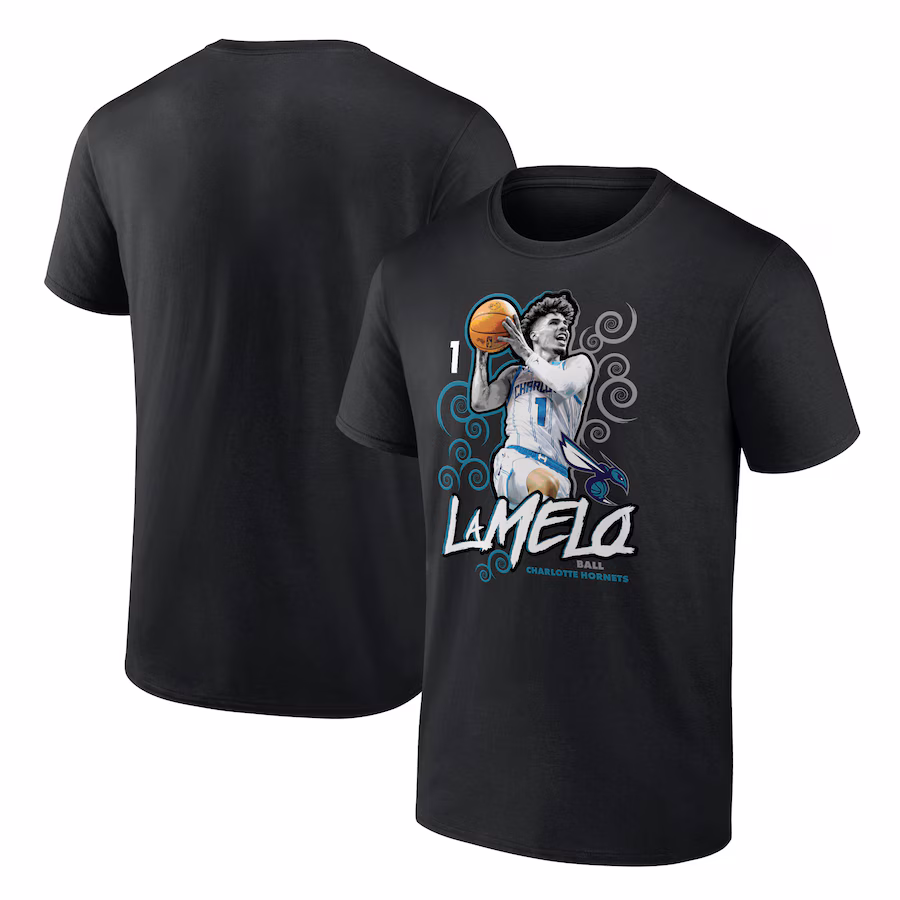 Men's Charlotte Hornets LaMelo Ball Black Player Name & Number Competitor T-Shirt - Puhuasuan